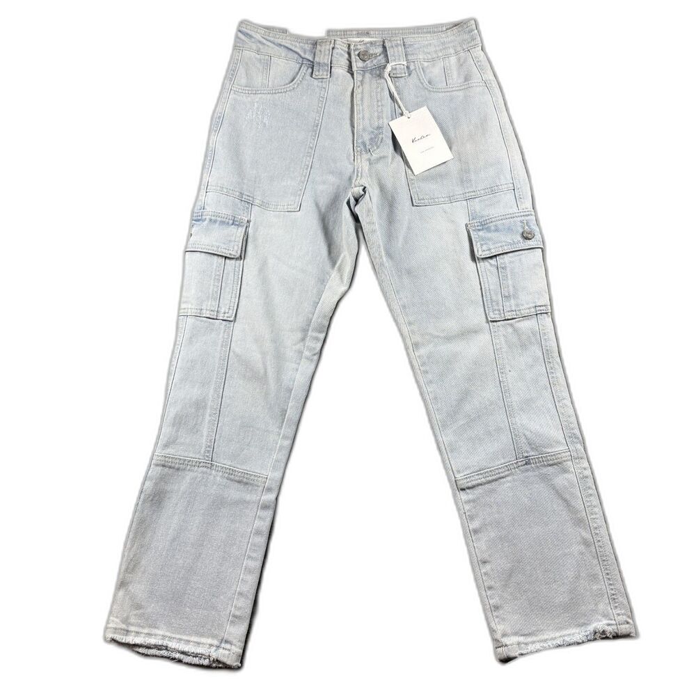 Kancan Women Jeans NEW Winston Cargo Light Wash Flap Pockets Raw Hem 3/25 P205